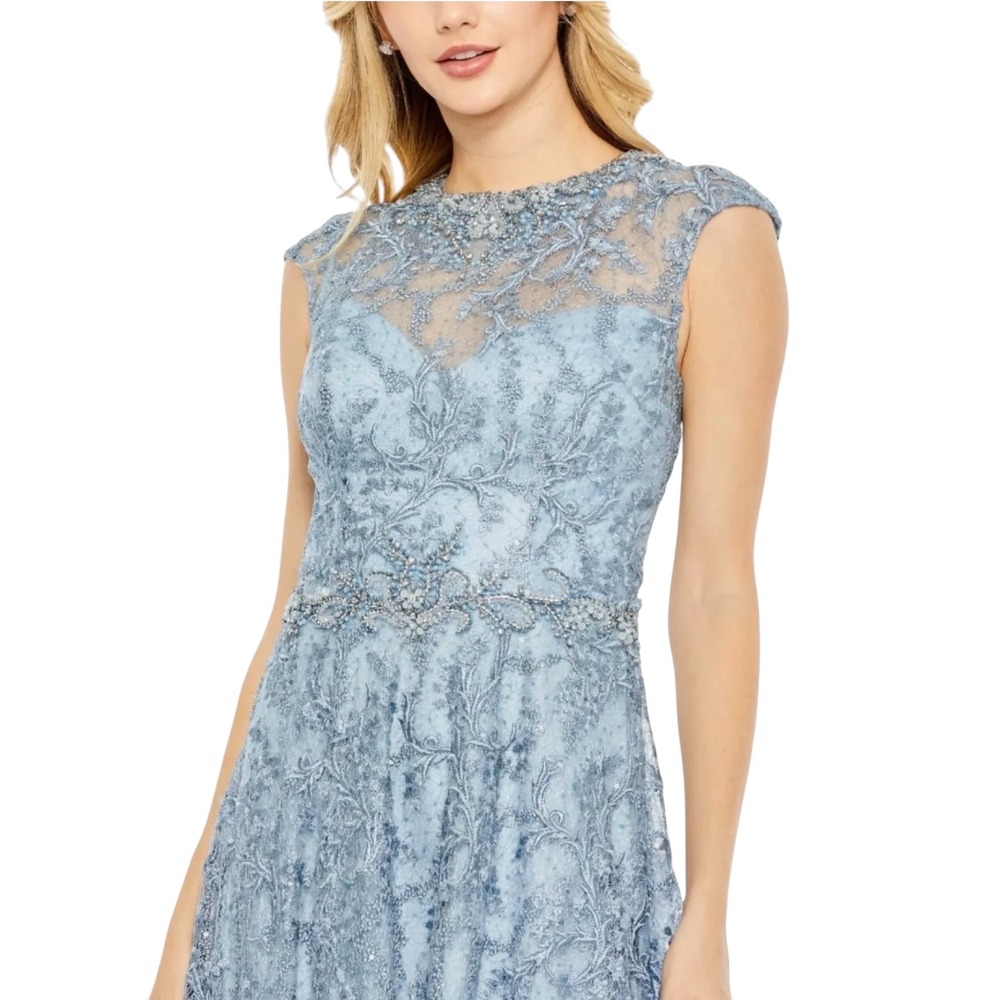 MAC DUGGAL 79430 Slate Blue Lace Embellished Cap Sleeve A-Line Size 14 $798 - Picture 2 of 8